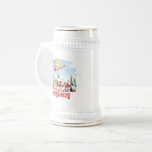 Cute Gnome, Snowman Celebring Kerstfeestdag Bierpul (Voorkant links)