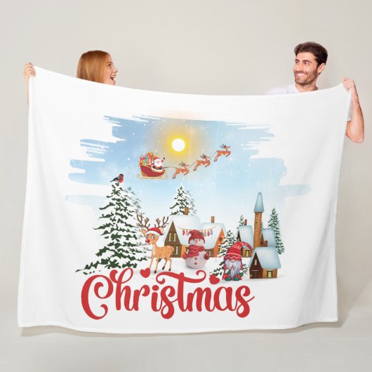 Cute Gnome, Snowman Celebring Kerstfeestdag Fleece Deken (In situ)