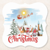 Cute Gnome, Snowman Celebring Kerstfeestdag Kartonnen Onderzetters (Voorkant)