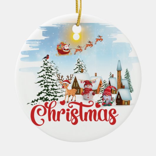 Cute Gnome, Snowman Celebring Kerstfeestdag Keramisch Ornament (Voorkant)