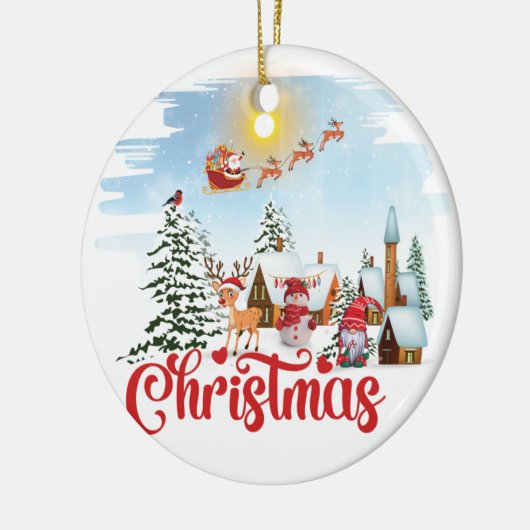 Cute Gnome, Snowman Celebring Kerstfeestdag Keramisch Ornament (Links)