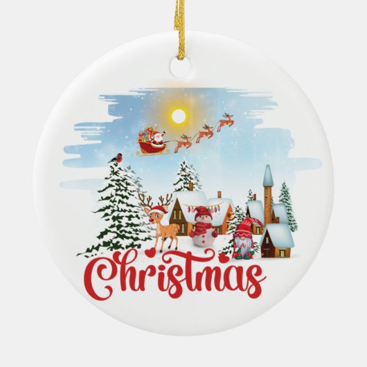 Cute Gnome, Snowman Celebring Kerstfeestdag Keramisch Ornament (Achterkant)