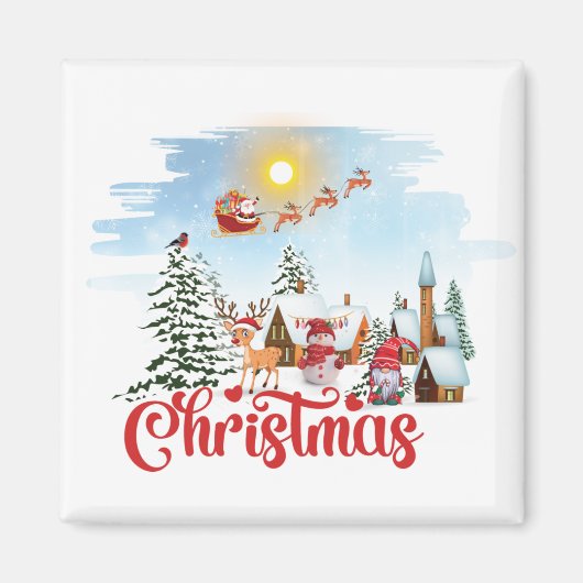 Cute Gnome, Snowman Celebring Kerstfeestdag Magneet (Voorkant)