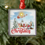 Cute Gnome, Snowman Celebring Kerstfeestdag Metalen Ornament<br><div class="desc">Cute Gnome, Snowman Celebrating Kerstfeestdag ​ santa is aangekomen in de rode baby wagen om cadeautjes te distribueren om kerst te vieren. Ben je een fan van het kerstseizoen? Het grappige kerstseizoen Mijn kerst met de kerst en de koepelkoepel, Snowman Celebrating Kerstfeestdag is een uitstekende keuze voor u. Show de...</div>