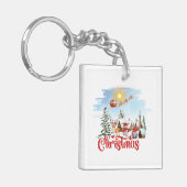 Cute Gnome, Snowman Celebring Kerstfeestdag Sleutelhanger (Voorkant Links)
