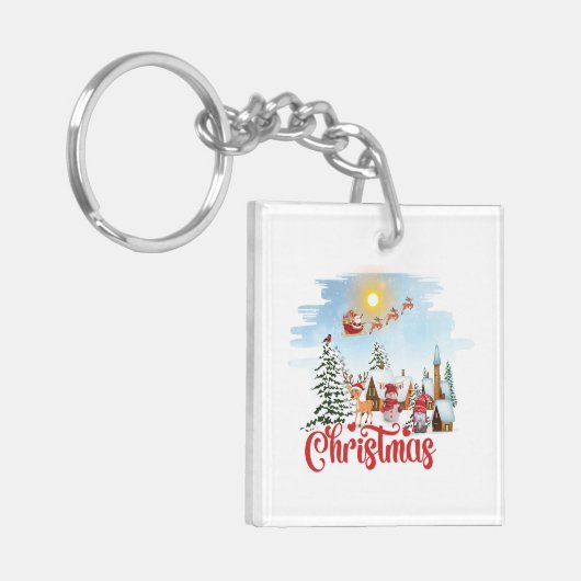 Cute Gnome, Snowman Celebring Kerstfeestdag Sleutelhanger (Voorkant Links)