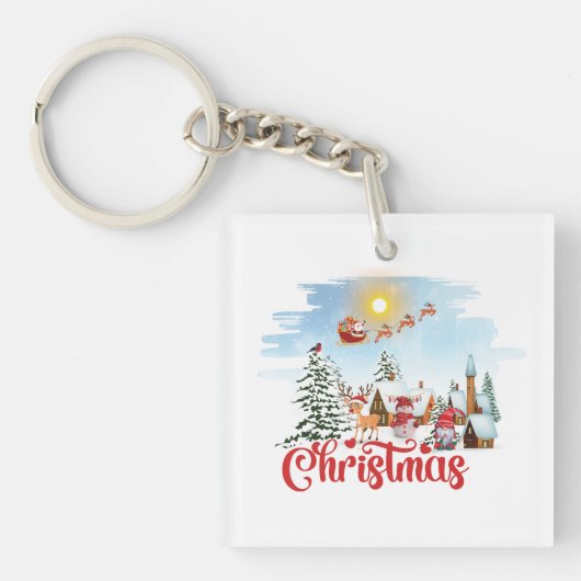 Cute Gnome, Snowman Celebring Kerstfeestdag Sleutelhanger (Voorkant)