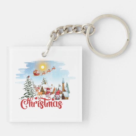 Cute Gnome, Snowman Celebring Kerstfeestdag Sleutelhanger (Achterkant)