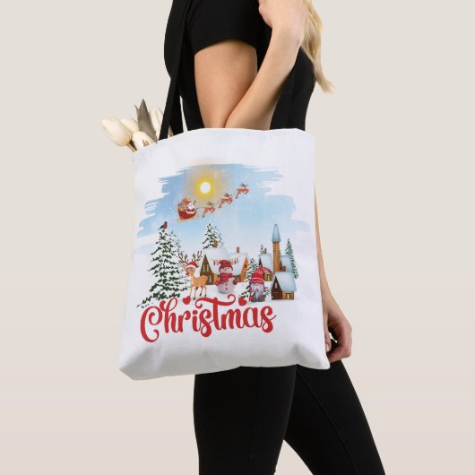 Cute Gnome, Snowman Celebring Kerstfeestdag Tote Bag (Dichtbij)