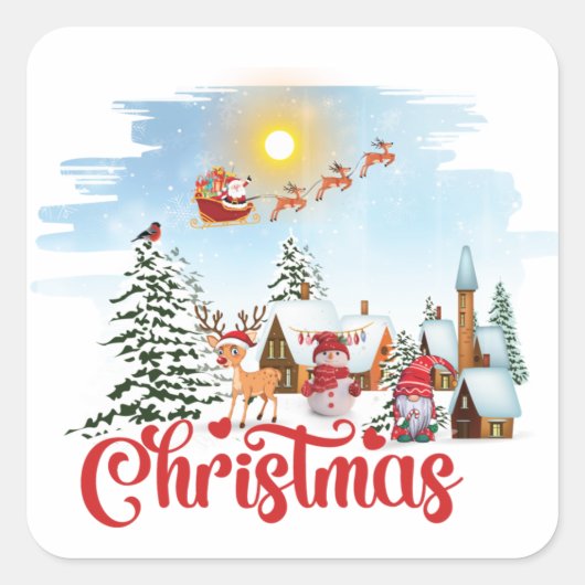 Cute Gnome, Snowman Celebring Kerstfeestdag Vierkante Sticker (Voorkant)