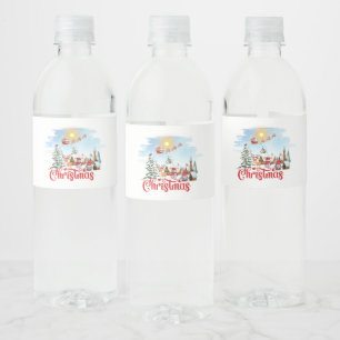 Cute Gnome, Snowman Celebring Kerstfeestdag Waterfles Etiket