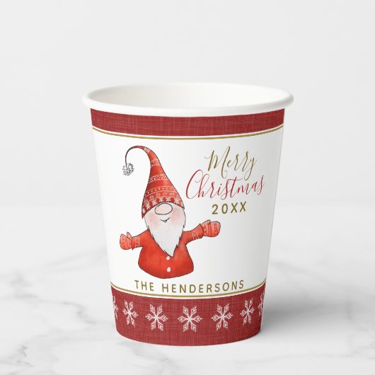 Cute Gnome Specialized Red White Kerstparty Papieren Bekers (Achterkant)