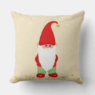 Cute Gnome, Stars and Gold Confetti on Beige Kussen
