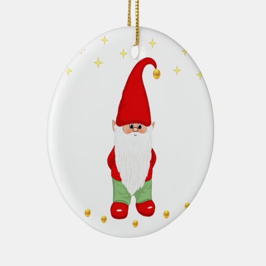 Cute Gnome, Stars and Gold Confetti on White Keramisch Ornament (Rechts)