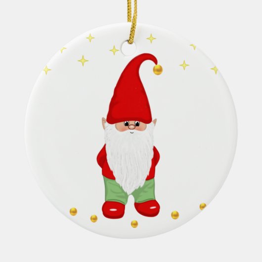 Cute Gnome, Stars and Gold Confetti on White Keramisch Ornament (Voorkant)