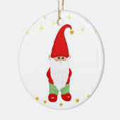 Cute Gnome, Stars and Gold Confetti on White Keramisch Ornament (Links)