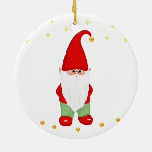 Cute Gnome, Stars and Gold Confetti on White Keramisch Ornament (Achterkant)