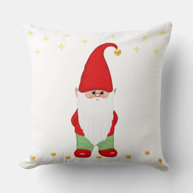 Cute Gnome, Stars and Gold Confetti on White Kussen (Voorkant)