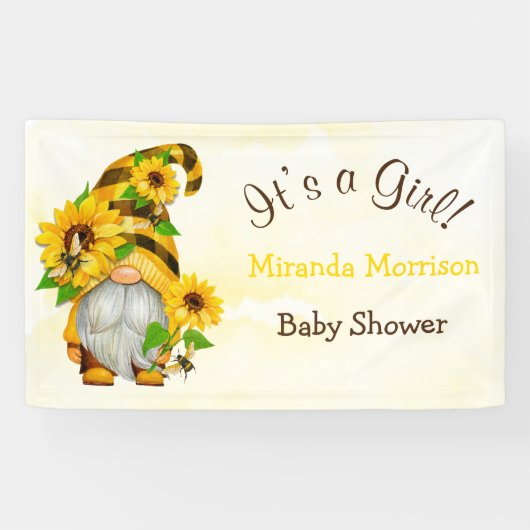 Cute Gnome Sunflower Bee Baby shower Spandoek (Horizontaal)