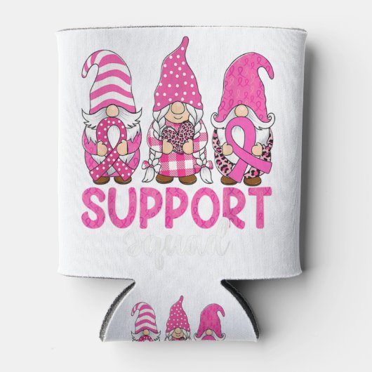 Cute Gnome Support Squad Breast Cancer Bewustheid Blikjeskoeler (Voorkant)