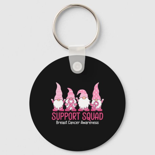 Cute Gnome Support Squad Breast Cancer Bewustheid Sleutelhanger (Voorkant)