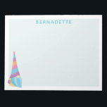 Cute Gnome Unicorn Magical Colorful Custom Name Notitieblok<br><div class="desc">Dit schattige notitieblok heeft een griezelige en magische eenhoornkoepelillustratie in blauw en paars. Pas het aan met jouw naam. Geweldig cadeauidee.</div>