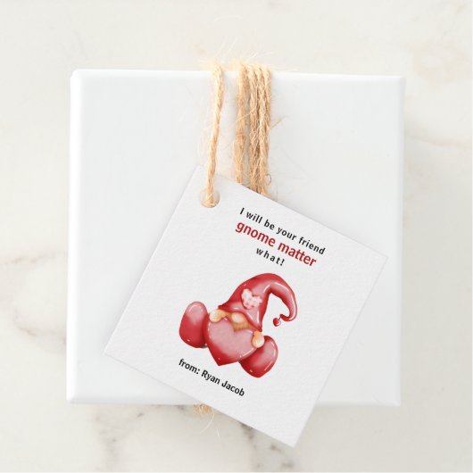 Cute Gnome Valentine Day Red Heart Valentijn Bedankjes Labels (In situ)