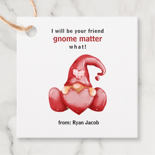 Cute Gnome Valentine Day Red Heart Valentijn Bedankjes Labels (Voorkant)