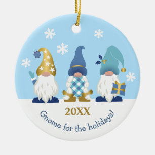 Cute Gnome voor de Feestdagen Blue Gold Keramisch Ornament