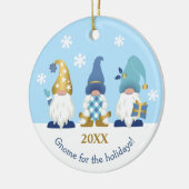 Cute Gnome voor de Feestdagen Blue Gold Keramisch Ornament (Links)