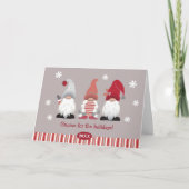 Cute Gnome voor de Feestdagen Nordic Red Pink Grey Kaart (Voorkant)