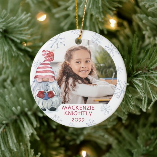 Cute Gnome Winter Snowflake 2 Foto gepersonaliseer Keramisch Ornament (Boom)