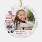 Cute Gnome Winter Snowflake 2 Foto gepersonaliseer Keramisch Ornament (Voorkant)