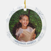 Cute Gnome Winter Snowflake 2 Foto gepersonaliseer Keramisch Ornament (Achterkant)