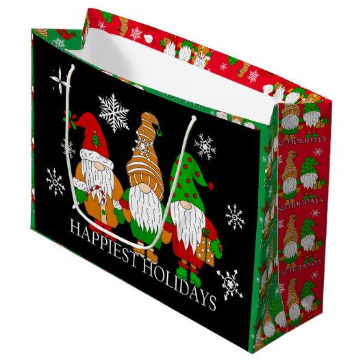 Cute Gnomen en Snowflakes Feestdagen met kerstmis Groot Cadeauzakje (Voorkant Gekanteld)