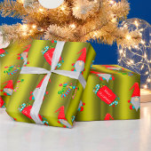 Cute Gnomes Chartreuse Green Kerstmis Cadeaupapier