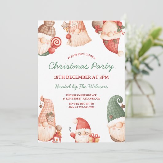 Cute Gnomes Christmas Party Kaart (Staand voorkant)