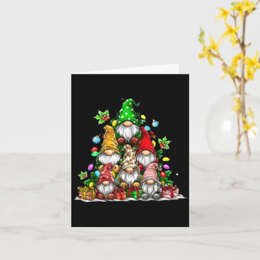 Cute Gnomes Christmas Tree Lights Gnomies Gnome Xm Kaart (Gele Bloem)