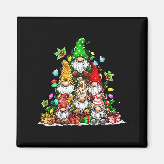 Cute Gnomes Christmas Tree Lights Gnomies Gnome Xm Magneet (Voorkant)