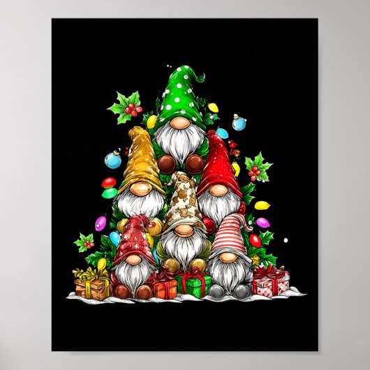 Cute Gnomes Christmas Tree Lights Gnomies Gnome Xm Poster (Voorkant)