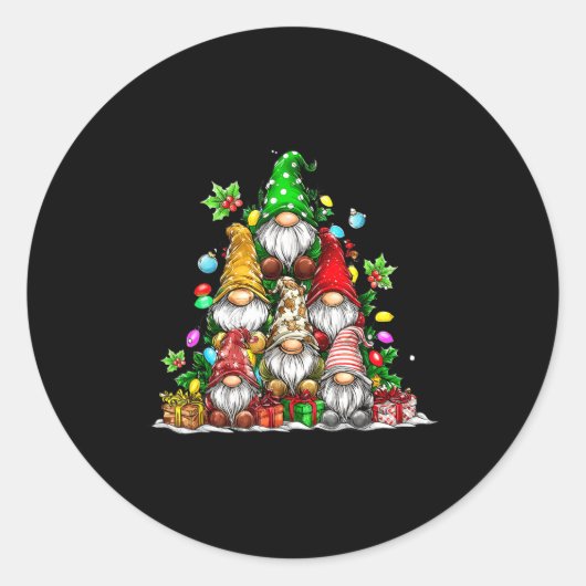 Cute Gnomes Christmas Tree Lights Gnomies Gnome Xm Ronde Sticker (Voorkant)