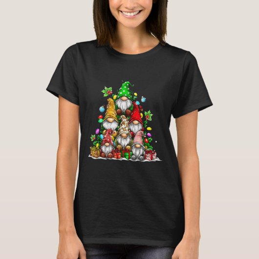 Cute Gnomes Christmas Tree Lights Gnomies Gnome Xm T-shirt (Voorkant)