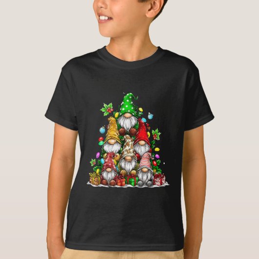 Cute Gnomes Christmas Tree Lights Gnomies Gnome Xm T-shirt (Voorkant)