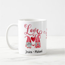 Cute Gnomes Couple Red Hearts Love Typography