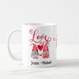 Cute Gnomes Couple Red Hearts Love Typography Koffiemok