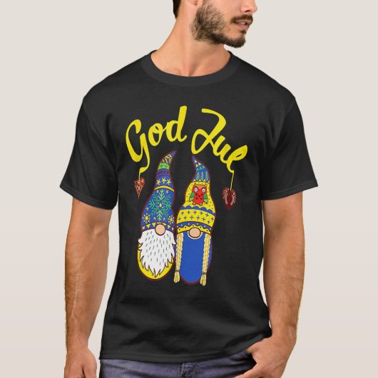 Cute Gnomes God Jul Swedish Norwegian Christmas T-shirt (Voorkant)