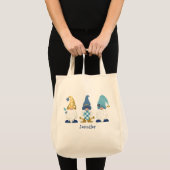 Cute Gnomes Gold Blue Gingham Tote Bag (Voorkant (product))