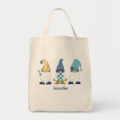 Cute Gnomes Gold Blue Gingham Tote Bag (Voorkant)
