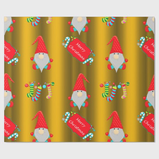 Cute Gnomes Gold Kerstmis Cadeaupapier (Vlak)