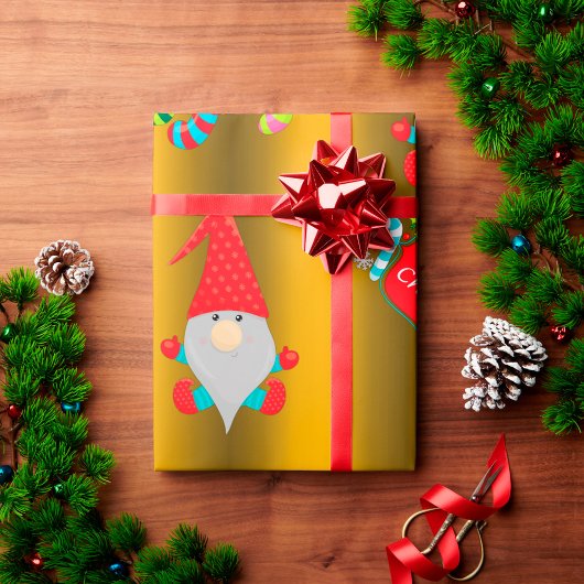 Cute Gnomes Gold Kerstmis Cadeaupapier